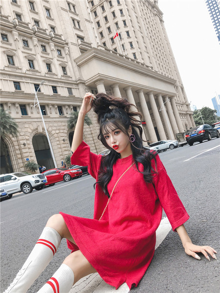 Rochie de toamna de dama de culoare rosie