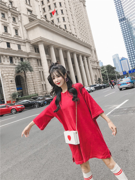 Rochie de toamna de dama de culoare rosie