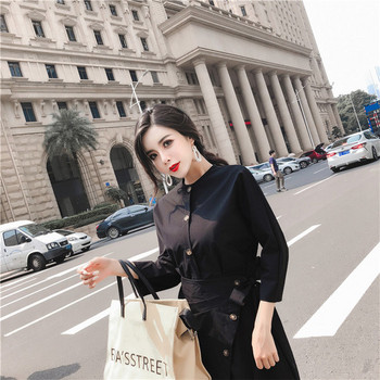 Rochie de dama eleganta cu nasturi metalici in doua culori