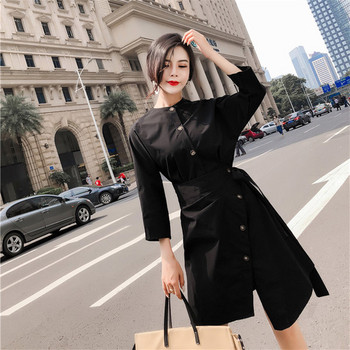 Rochie de dama eleganta cu nasturi metalici in doua culori