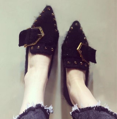 Mocasini moderni de dama cu catarama metalica in doua culori