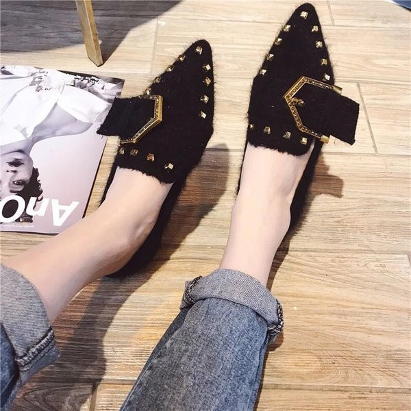 Mocasini moderni de dama cu catarama metalica in doua culori