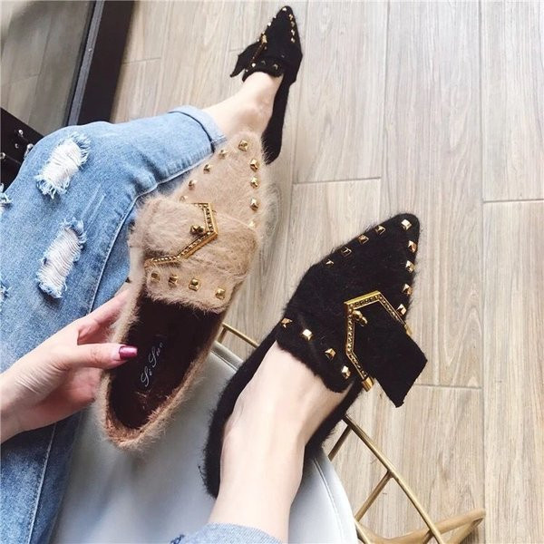 Mocasini moderni de dama cu catarama metalica in doua culori