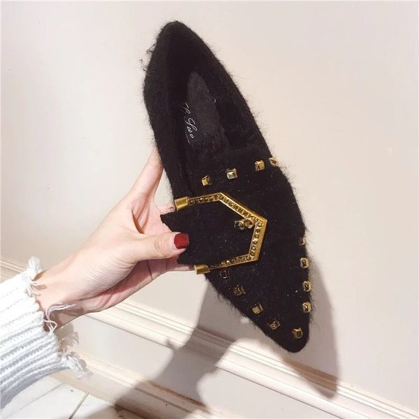 Mocasini moderni de dama cu catarama metalica in doua culori