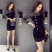 Rochie de dama actuala in negru cu nasturi decorativi