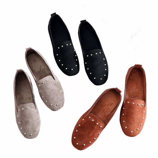 Mocasini de dama din piele intoarsa ecologica cu elemente metalice in trei culori