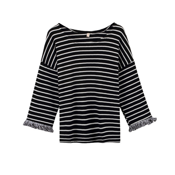 Bluza dama in dungi cu franjuri in doua culori - model lat