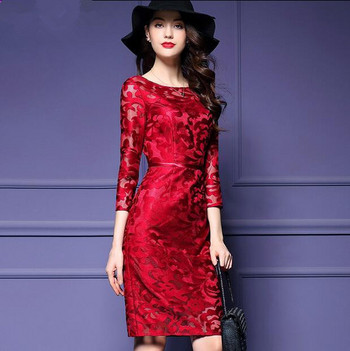 Дамска дълга дантелена рокля в три цвята