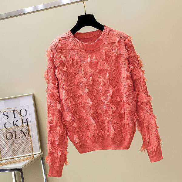 Μοντέρνο γυναικείο πουλόβερ με λαιμόκοψη σε σχήμα Ο σε διάφορα χρώματα