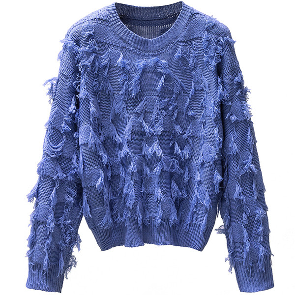 Μοντέρνο γυναικείο πουλόβερ με λαιμόκοψη σε σχήμα Ο σε διάφορα χρώματα