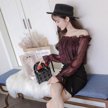 Дамска рокля с паднали ръкави в три цвята