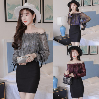 Дамска рокля с паднали ръкави в три цвята