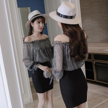 Дамска рокля с паднали ръкави в три цвята