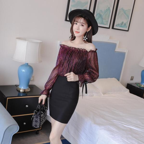 Дамска рокля с паднали ръкави в три цвята