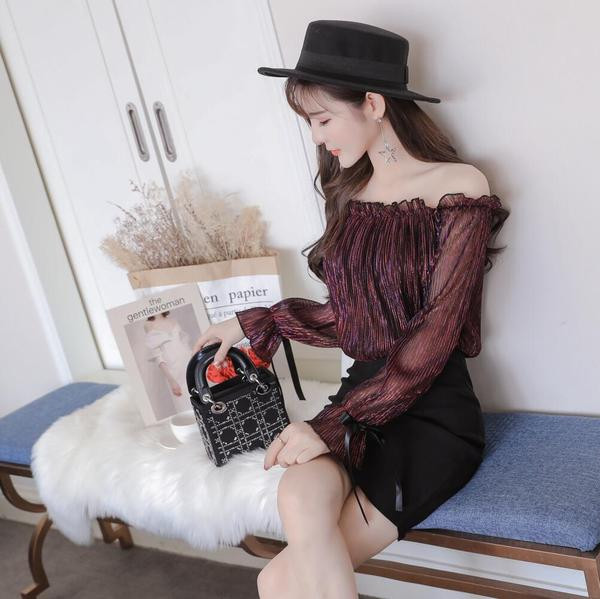 Дамска рокля с паднали ръкави в три цвята