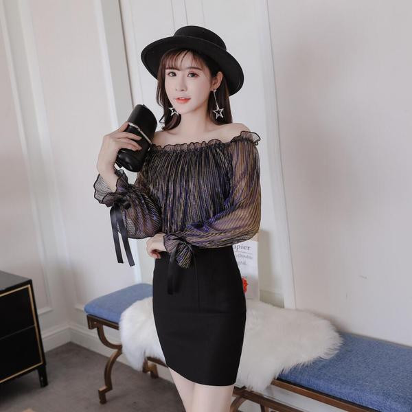 Дамска рокля с паднали ръкави в три цвята