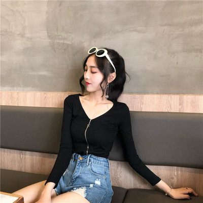 Bluza de dama cu fermoar alb si negru