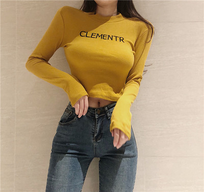 Къса дамска блуза с надпис в няколко цвята