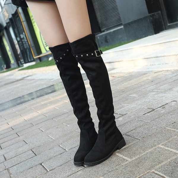 Ghete de dama moderne cu decor metalic din piele intoarsa ecologica de culoare neagra