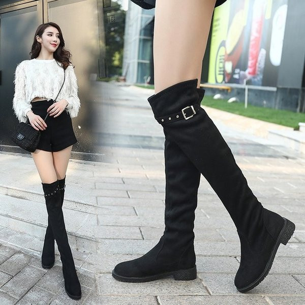 Ghete de dama moderne cu decor metalic din piele intoarsa ecologica de culoare neagra