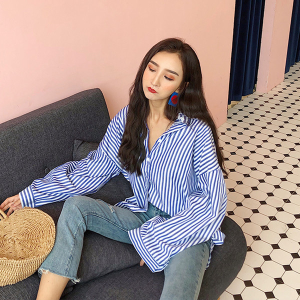 Модерна дамска дълга раирана риза 