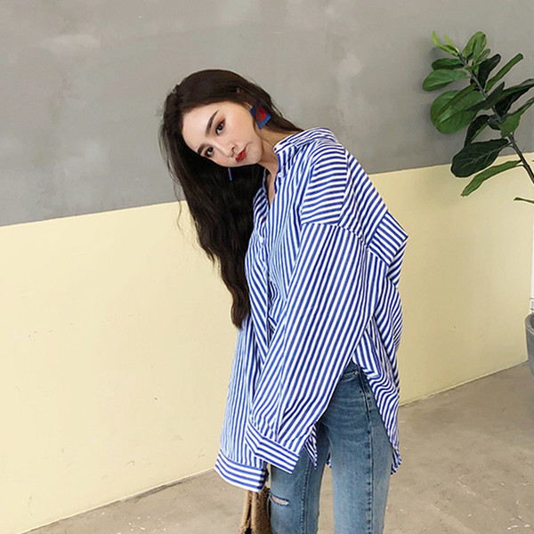 Модерна дамска дълга раирана риза 