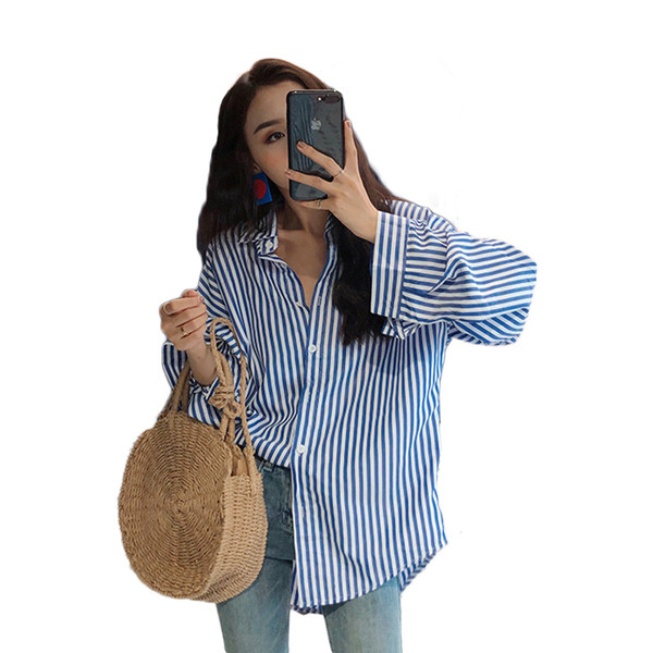 Модерна дамска дълга раирана риза 