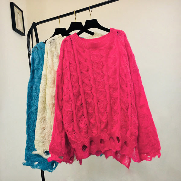 Pulover de dama elegant cu motive rupte in mai multe culori