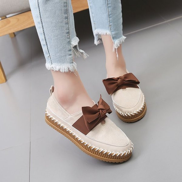 Ежеднeвен модел дамски мокасини с панделка в два цвята