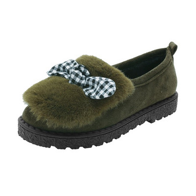 Ежедневни дамски мокасини с пух и панделка от еко велур в три цвята