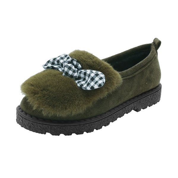 Ежедневни дамски мокасини с пух и панделка от еко велур в три цвята