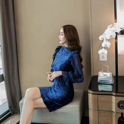 Rochie eleganta de dama in albastru si negru