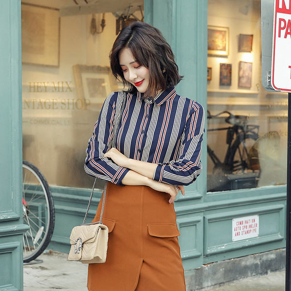 Cămașă de toamnă de damă elegantă cu nasturi