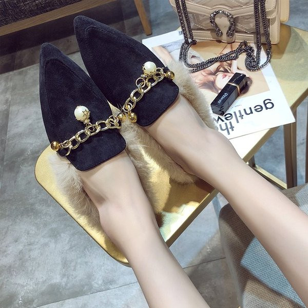 Model actual de mocasini de dama cu decor metalic si puf in doua culori