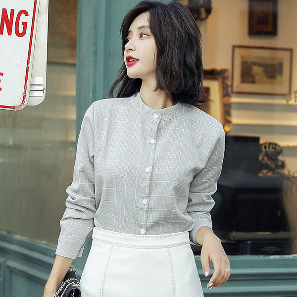 Cămașă de toamnă de damă cu guler în formă de O