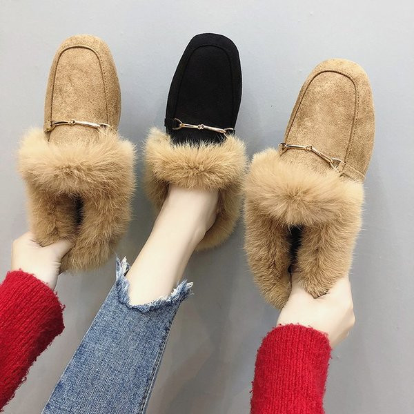 Модени дамски мокасини с пух от еко велур в два цвята