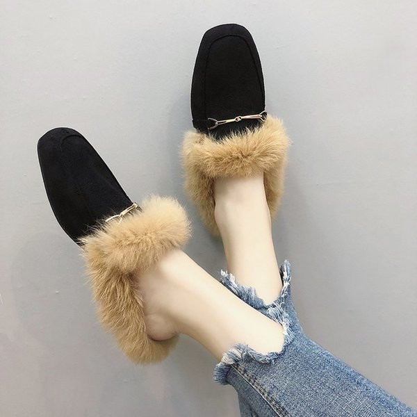 Модени дамски мокасини с пух от еко велур в два цвята