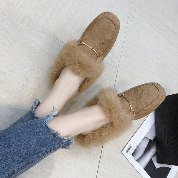 Модени дамски мокасини с пух от еко велур в два цвята