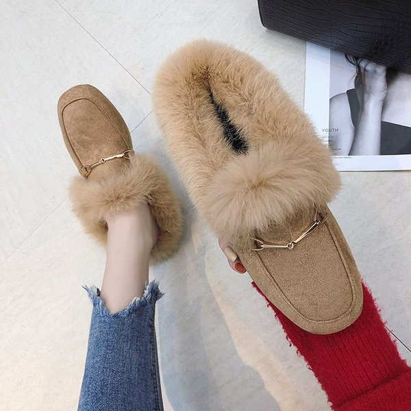 Модени дамски мокасини с пух от еко велур в два цвята