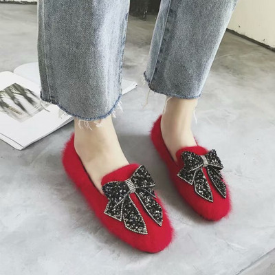 Актуални дамски мокасини с панделка и декоративни камъни в три цвята