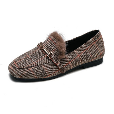 Mocasini moderni de dama cu puf si decor metalic in doua culori