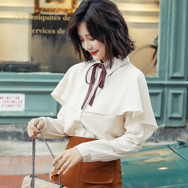 Camasa de dama eleganta toamna-iarna cu panglica