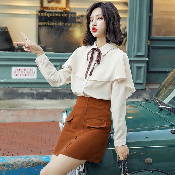 Camasa de dama eleganta toamna-iarna cu panglica