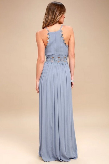 Модерна дамска дълга рокля в син цвят