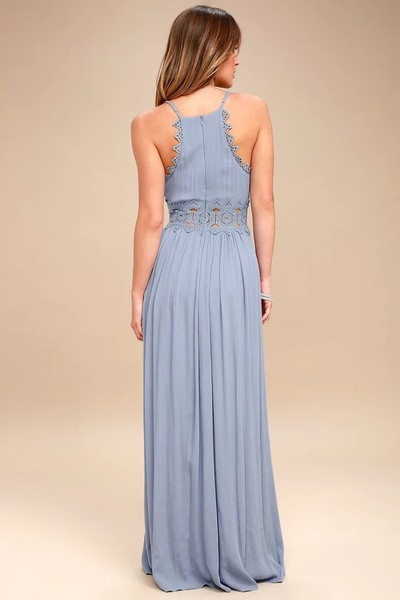 Модерна дамска дълга рокля в син цвят