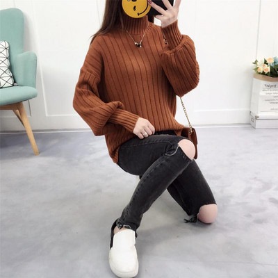 Pulover gros de dama modern cu guler inalt in mai multe culori