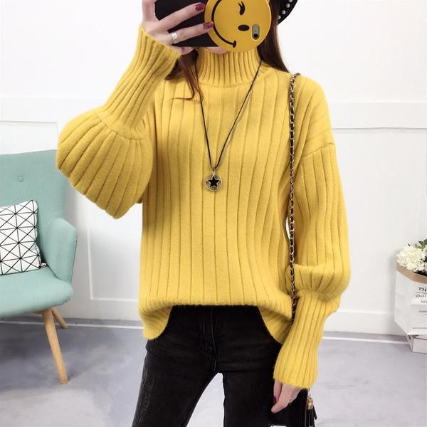 Pulover gros de dama modern cu guler inalt in mai multe culori