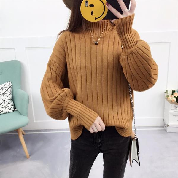 Pulover gros de dama modern cu guler inalt in mai multe culori