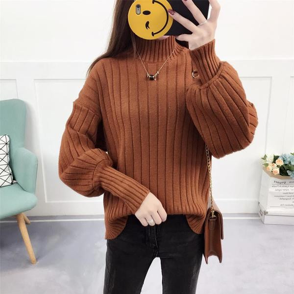 Pulover gros de dama modern cu guler inalt in mai multe culori