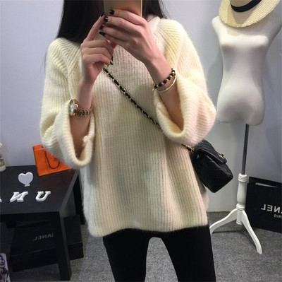 Модерен дамски плътен пуловер широк модел в няколко цвята 